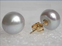 very perfect aaa 9 10mm natural grey freshwater pearl earrings