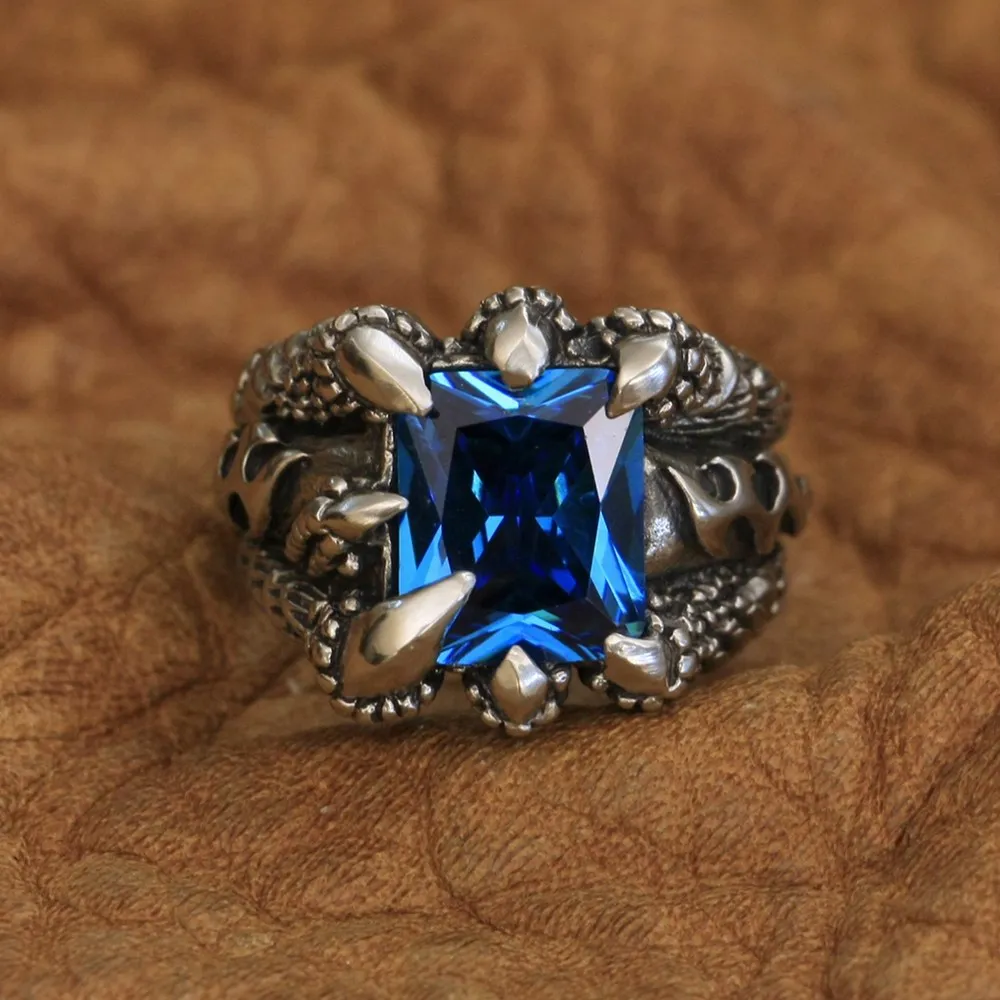 

LINSION Cupronickel Дракон коготь кольцо Огромный синий CZ мужские байкерские Рок Панк ювелирные изделия CP02 США Размер 7 ~ 15