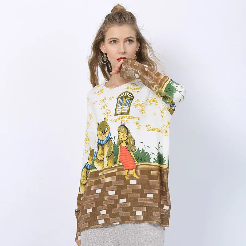 Женские пуловеры с круглым вырезом зимние вязаные джемперы принтом милого
