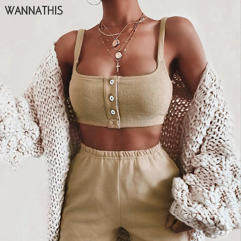 WannaThis/комплект из 2 предметов, женский укороченный топ и леггинсы на пуговицах, синий тонкий эластичный ребристый Трикотажный Хлопковый Тонкий Модный комплект уличной одежды