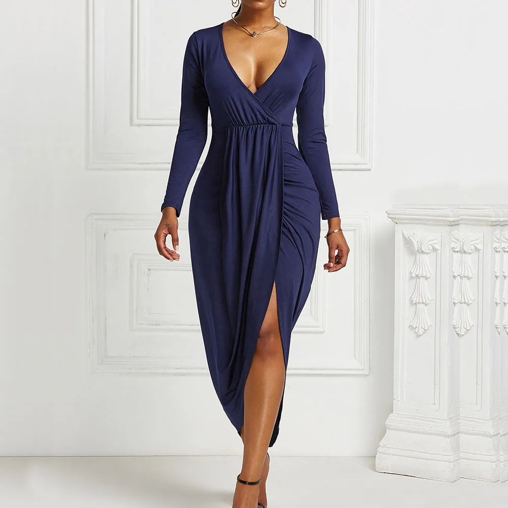 

Sexy Tight Long Sleeve V-Neck Summer Dress Vestidos Woman Dresses Robe Vintage Long Maxi Bodycon Clothes Plus Size Robe Longue