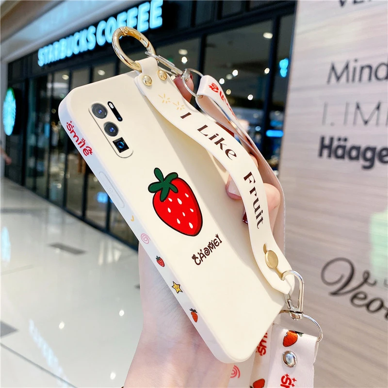 phone holder case for huawei p30 p40 mate 20 30 pro honor 8x 9x fruit square side cartoon soft tpu neck wrist strap lanyard case free global shipping
