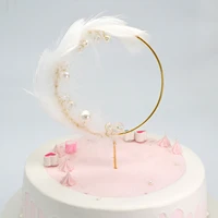feather fake pearl ring cake topper romantic wedding birthday party decorating suppliers diy decorative festival decorations