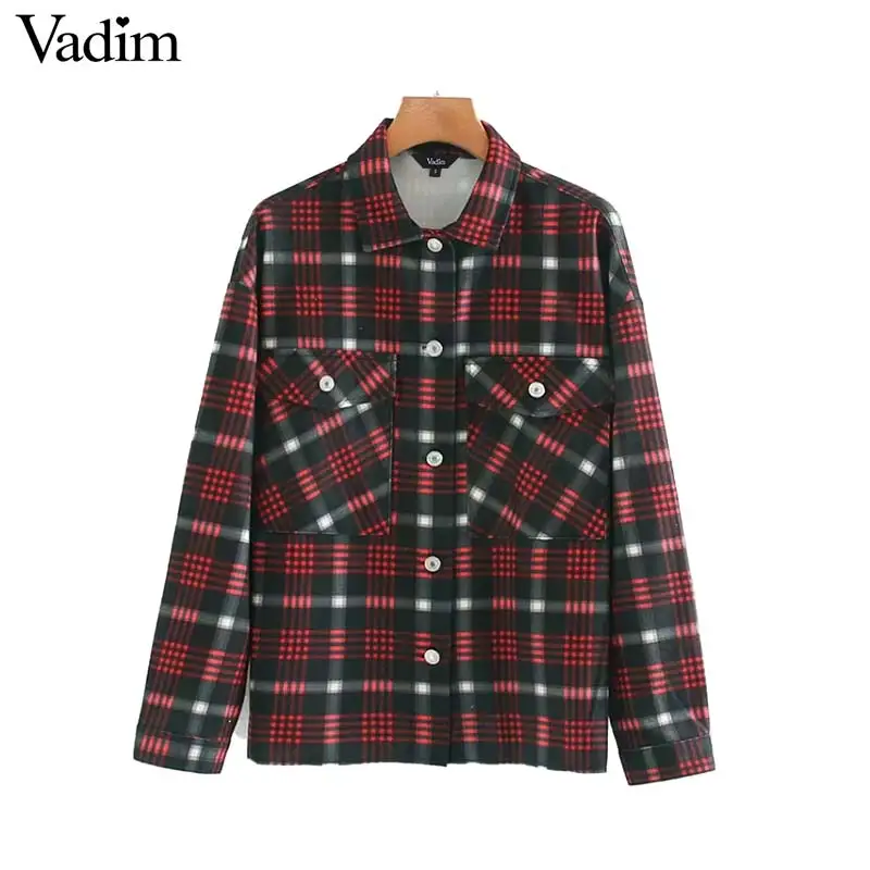 Женское элегантное платье vadim клетчатые блузки карманы декорированные рубашки с