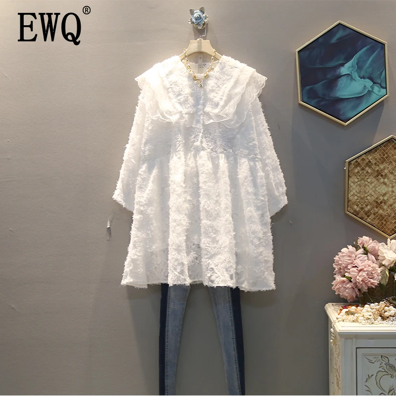 Женское винтажное платье с отложным воротником [EWQ] свободное длинными рукавами и