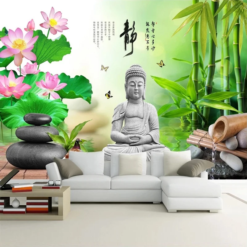 Фотообои с объемным камнем Будды бамбуковый лес Стоун лотоса фотообои для