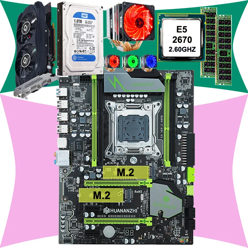 Горячее предложение! Распродажа! Материнская плата HUANAN X79 cpu Xeon E5 2670 C2 с 6 тепловыми трубками, кулер ram 16G(2*8G) DDR3 RECC 1 ТБ 3,5 'SATA HDD GTX750Ti 2GD5 VC