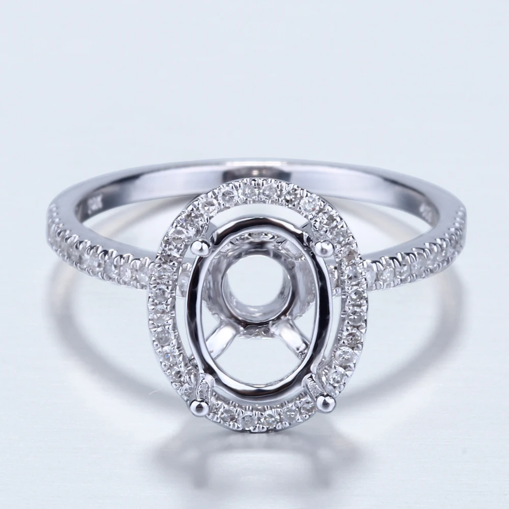 

LaiZuan Solid 14k White Gold AU585 Natural Diamond Engagement Wedding Semi Mount Ring Setting Fit Oval 7X9mm
