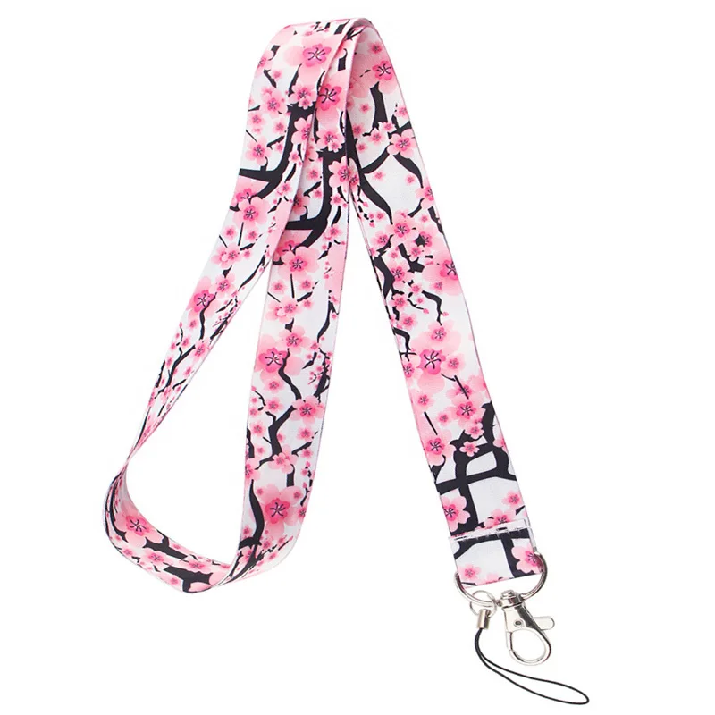 

10Pcs Pink Flowers Plum Blossom Neck Strap Keychain Lanyard For Keys ID Badge Holder Hang Rope Webbing Ribbon Mobile Accessories