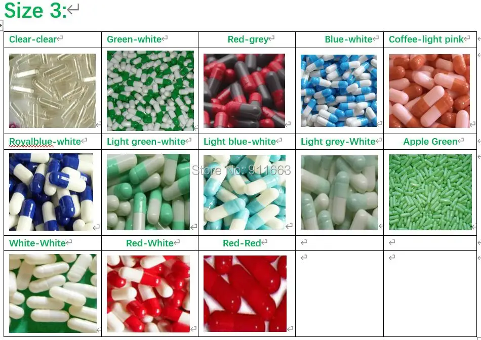 Пустые капсулы 3 # 1000 шт.! Все виды цветных пустых твердых желатиновых капсул