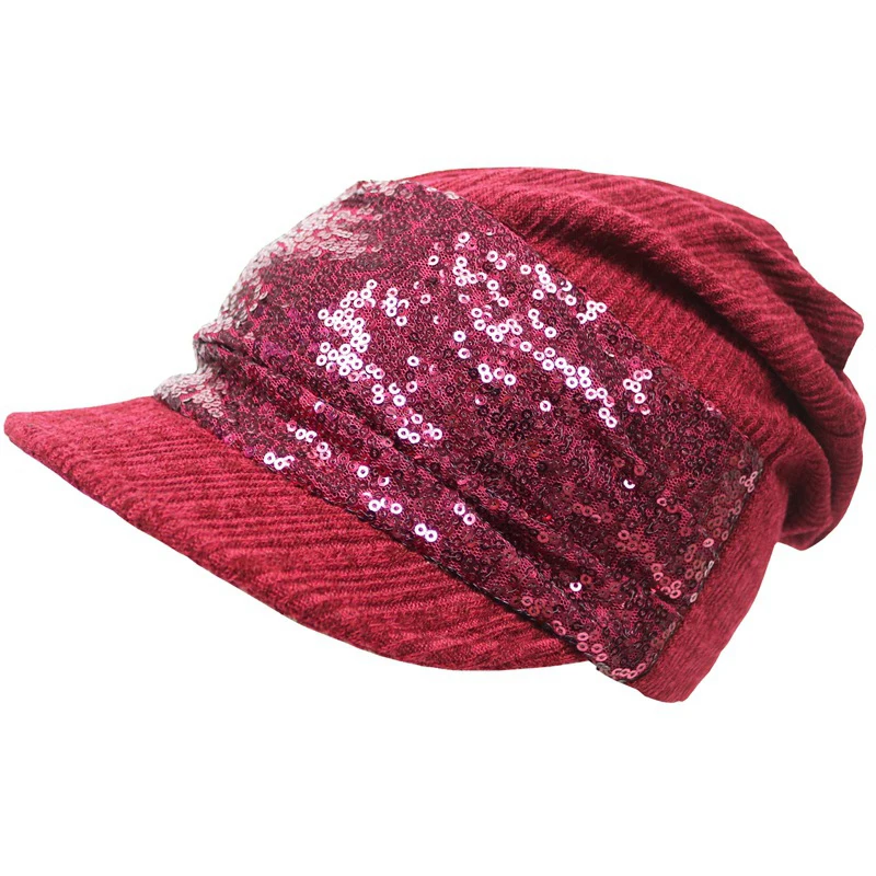 ELIfashion модные плоские шляпы с полями, украшенные блестками, модные кепки для женщин в четыре сезона, 3 цвета - Цвет: red