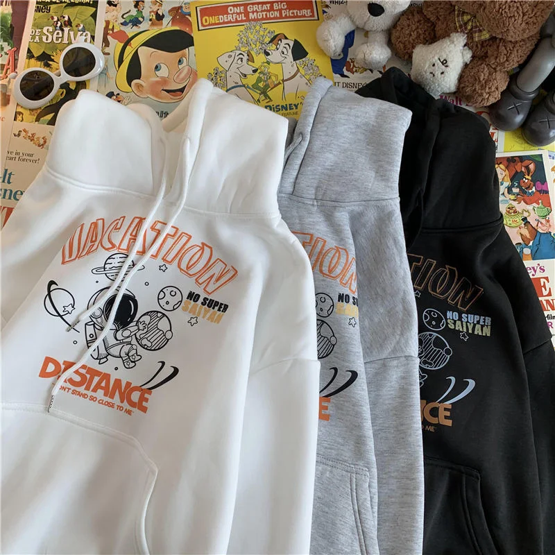 

PR Cartoon Fleece Hoodies Sweatshirts Women's Letter Printed Hooded Sweatshirt Streetwear Hip Hop Oversize Woman Pullover Top