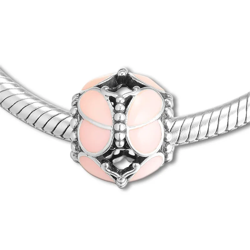 Spring Garden Pink Butterflies Charms For Jewelry Making Fits Sterling Silver Bracelets Woman DIY Fashion Beads | Украшения и