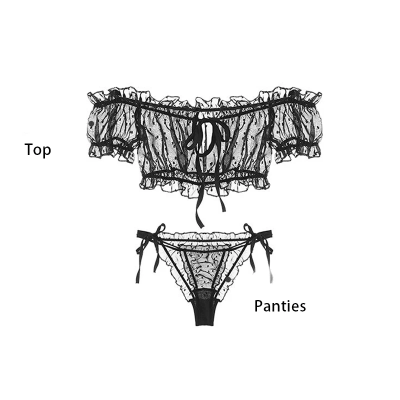 Women's 3 Pieced Sexy Undewear Lace Transparent Pyjama Erotic Black White Fascinated Hot Lingerie With Side-Tie Panties 2020 New