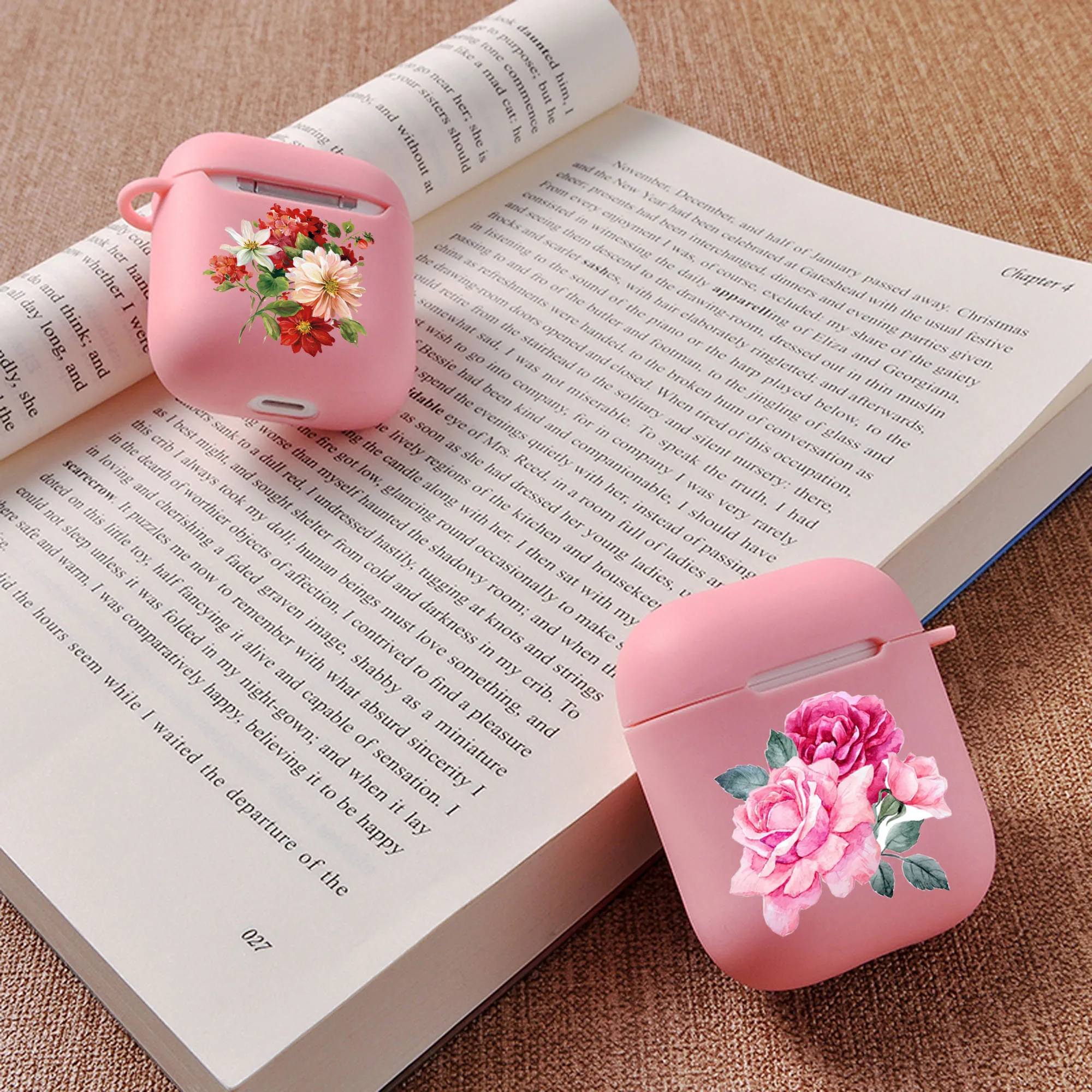 Прозрачный силиконовый чехол с цветами вишни и розы для Airpods 1 2 беспроводные Bluetooth