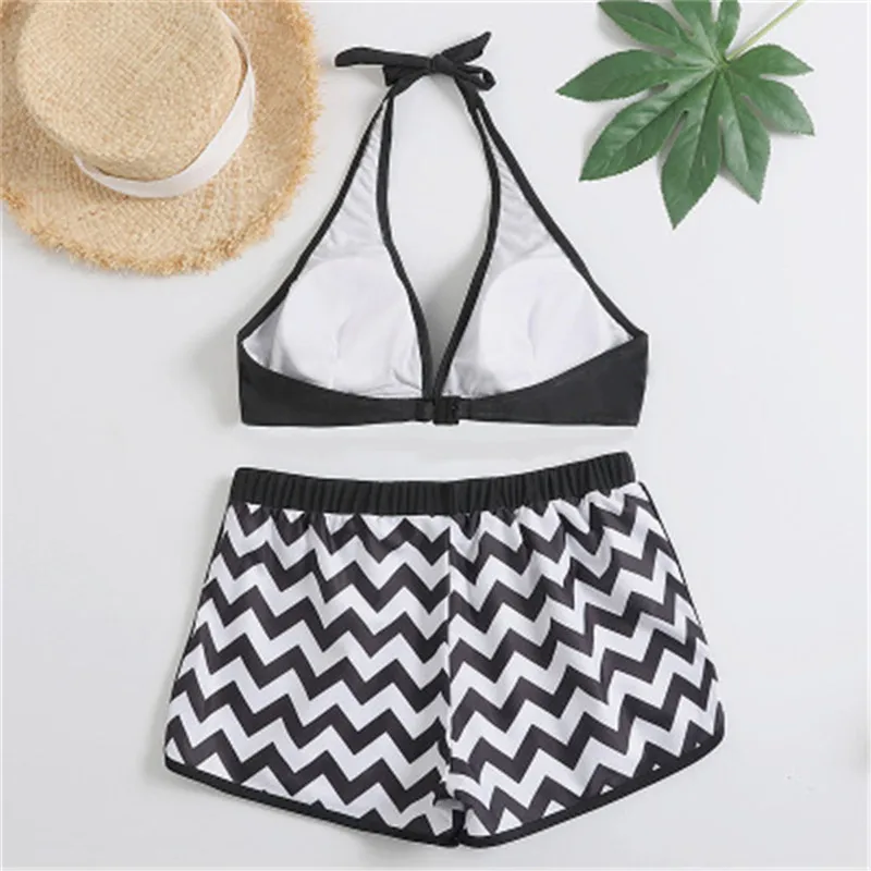 

Swimsuit Two Pieces Plus Size Tankini Women Swimming Suits Swimwear Patchwork Sexy Bikini Black Striped Printed Swim