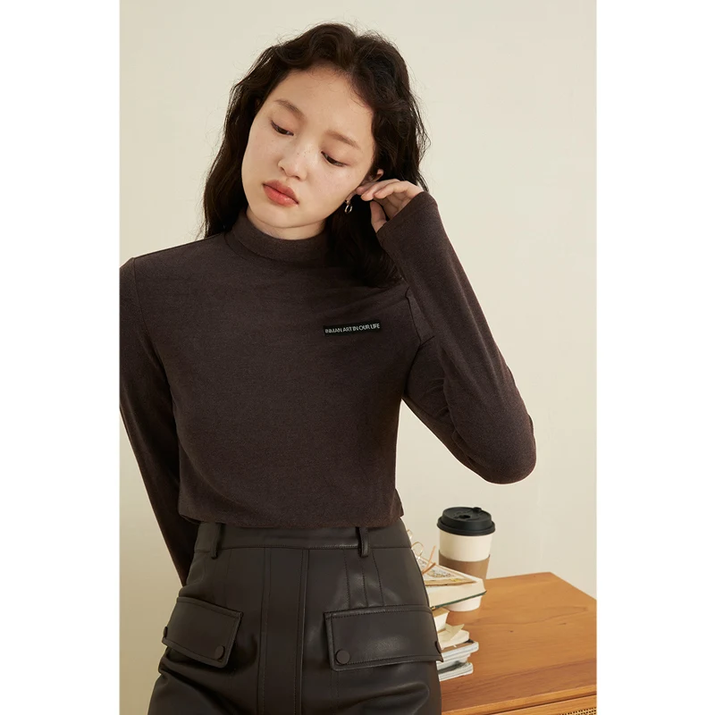 INMAN женский топ осень зима половина-высота шеи стрейч тонкий минималистский на