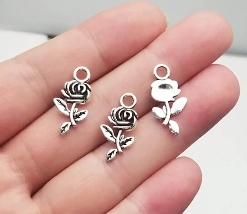 50 шт./лот 21 мм подвеска в виде цветка антикварные посеребренные Подвески розы