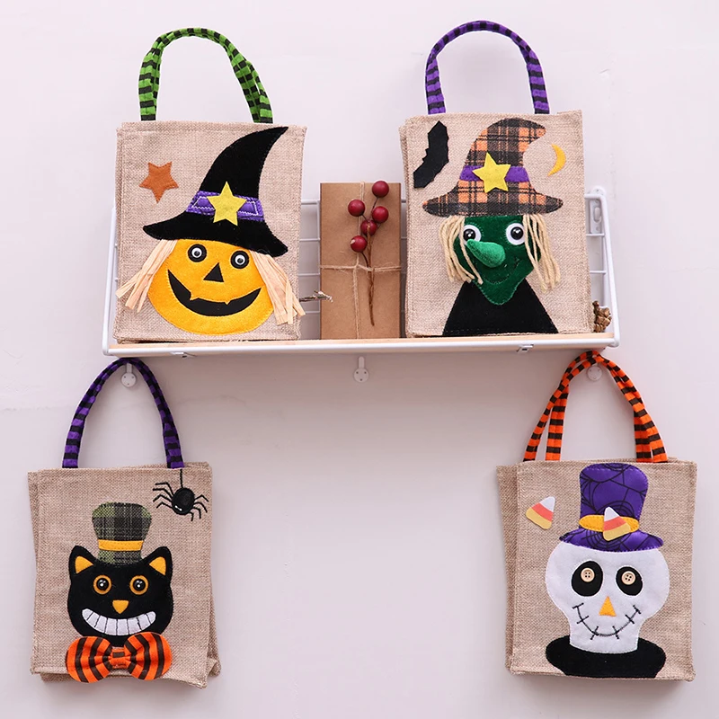 

1 Pc Pumpkin Head Printed Linen Bag Halloween Candy Packaging Bag Party Decor