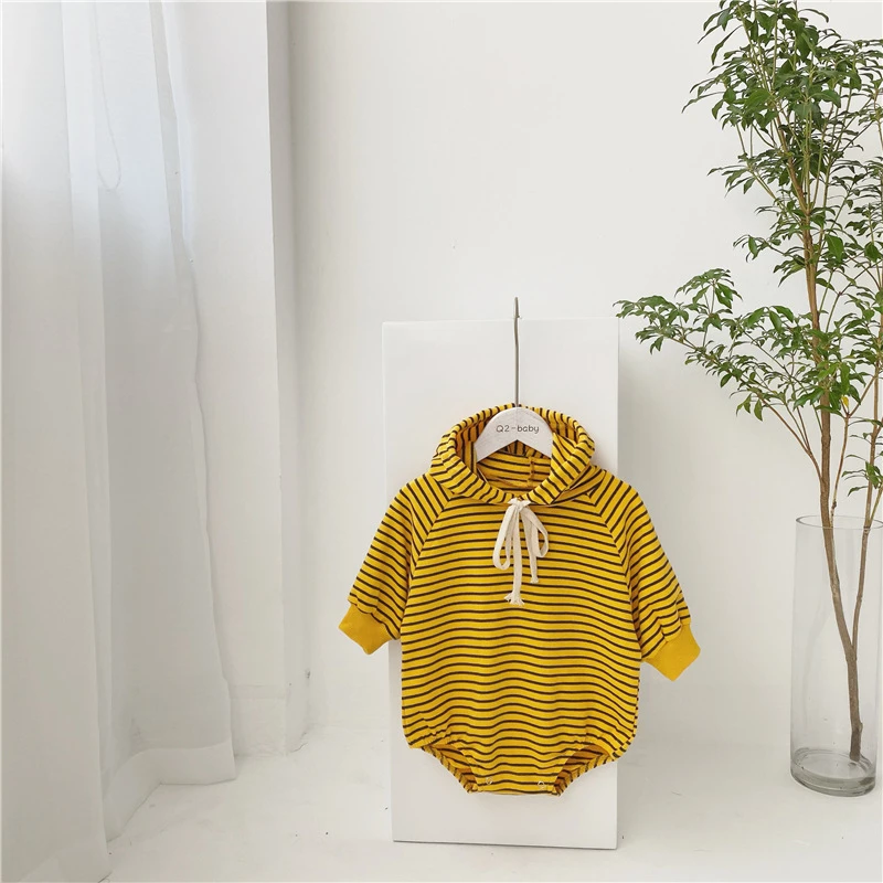 

Spring New Fashion Infant Outfits Striped Long-sleeve Newborn Baby Girl Boy Hooded Sweater Rompers Cotton Spring Toddler Clothes