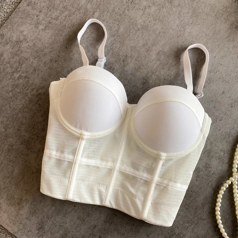 Solid color 2021 Mesh Push Up Bralet Women's Corset Bustier Bra Night Club Party Cropped Top Vest Plus Size | Женская одежда