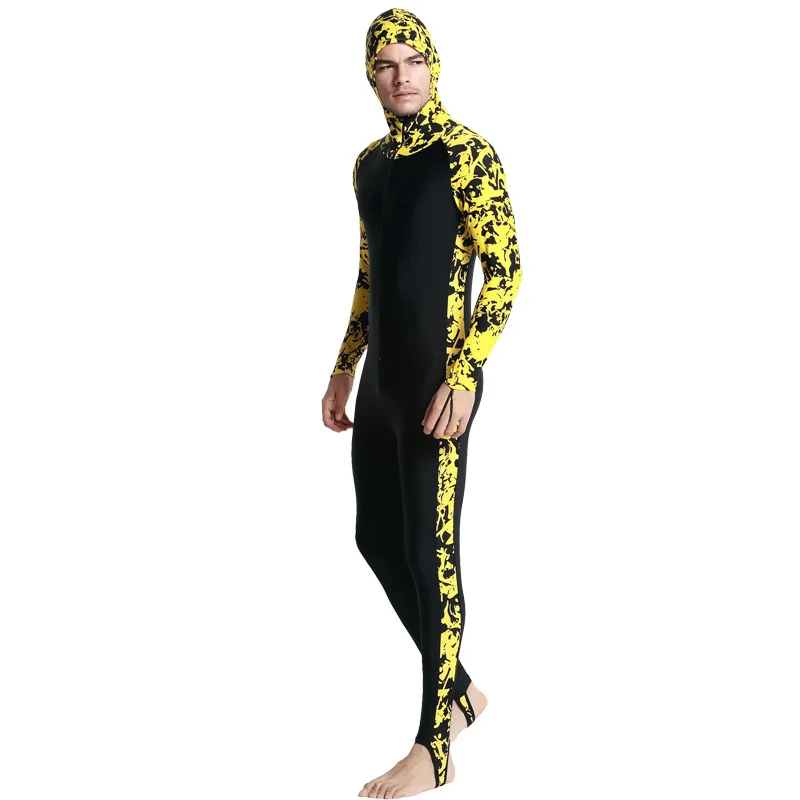 Men Yellow 1009 SBART UPF 50+ лайкра цельный Рашгард С Капюшоном Водолазный костюм анти УФ с длинным рукавом Купальники для серфинга костюм для мужчин и женщин Защита от солнца - Цвет: Men Yellow 1009