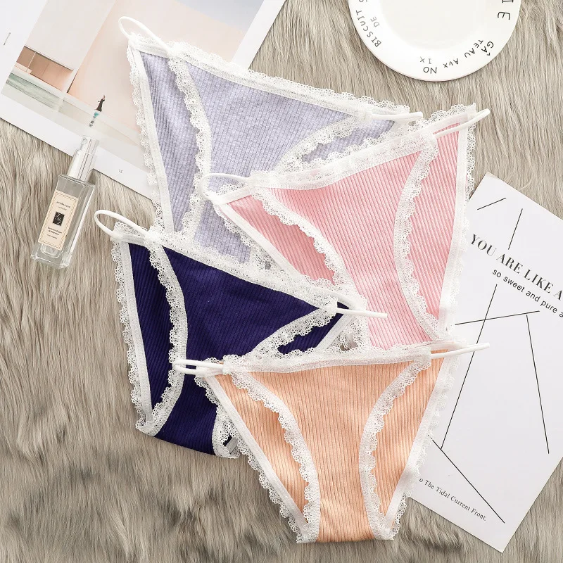 

Simple Lace Cotton Women's Underwear Low Waist Girls Briefs Sexy String Seamless Panties Thong SolidSoft Casual Lingerie