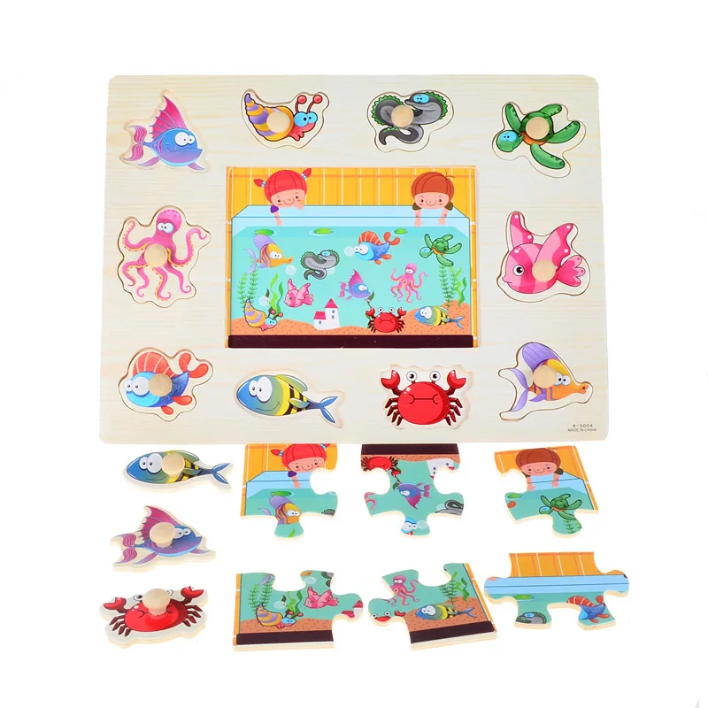 Рука понимание ручка головоломка пазлы деревянный качество числа животные