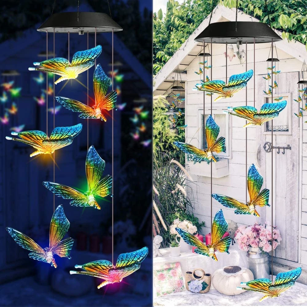 

LED Wind chime Solar Powered Butterfly Lights Color Changing Led Waterproof Christmas Outdoor Garden Holiday Decoration Lights