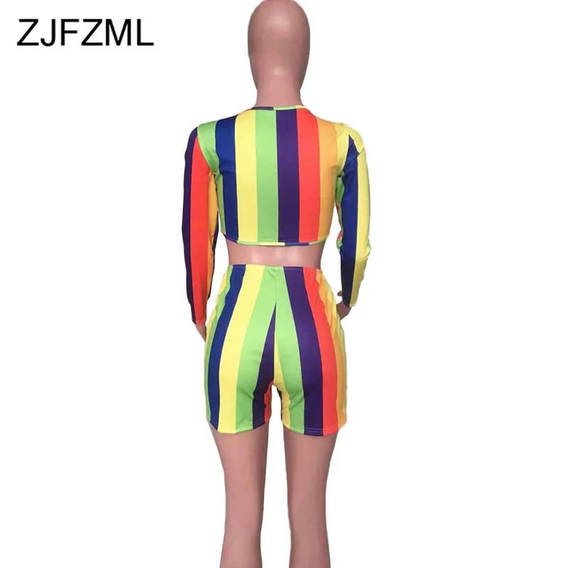Радужный Полосатый Сексуальный спортивный костюм из 2 предметов женский