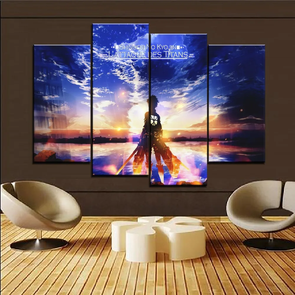 Современный минималистичный настенный арт 4 панели аниме атака гигантская
