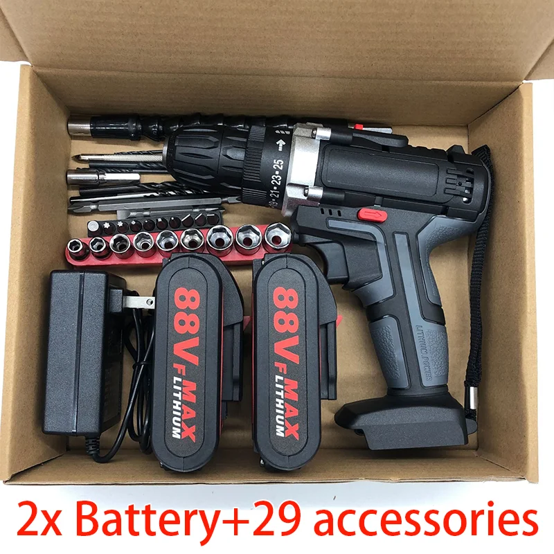 Дрель-шуруповерт ударная беспроводная 88VF 25 + 3 с аккумулятором Worx 29 шт. в наборе |