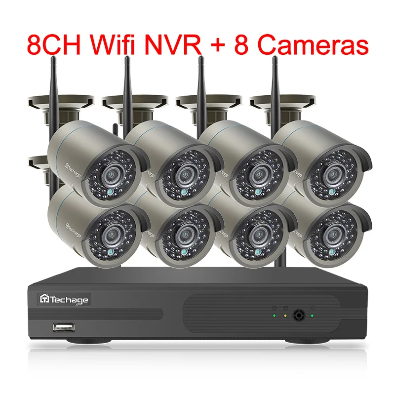 8CH NVR and 8 Camera Techage H.265 8CH 1080P HD Беспроводной NVR комплект CCTV система безопасности 2MP IR CUT наружная аудио Wifi камера P2P комплект видеонаблюдения - Цвет: 8CH NVR and 8 Camera