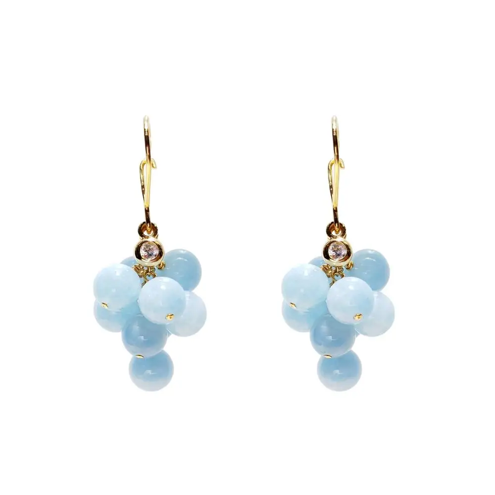 

Lii Ji Aquamarine Grape 925 Sterling Silver Gold Plated Earrings Natural Stone Handmade Jewelry March Birthstone Jewelry