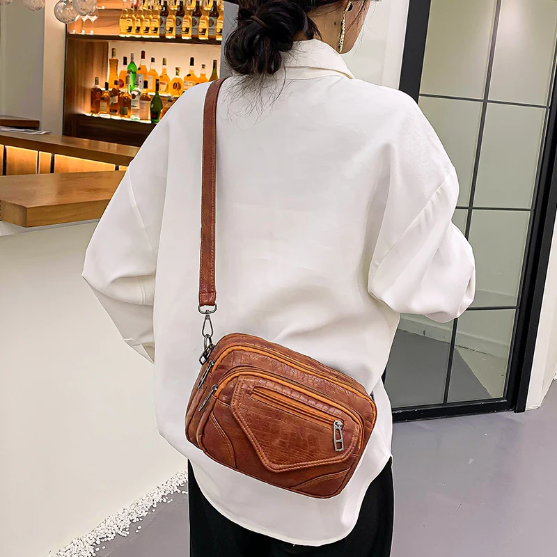 

Women Vintage Soft Leather Shoulder Travel Bag Fashion Brand Designer Female Crossbody Bag High Quality Ladies Chest Bags