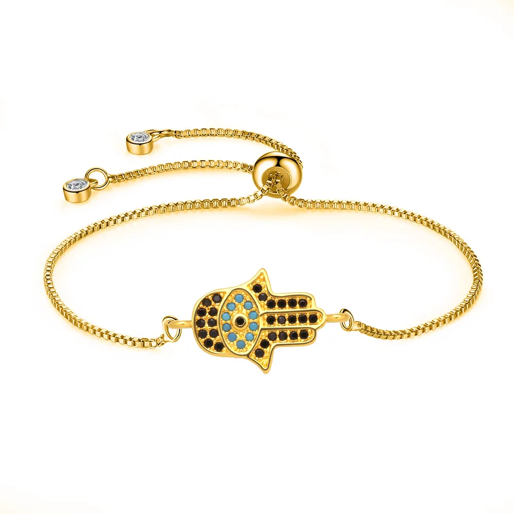 ААА кубический цирконий камни Хамса рука сглаза шарм Регулируемая цепочка