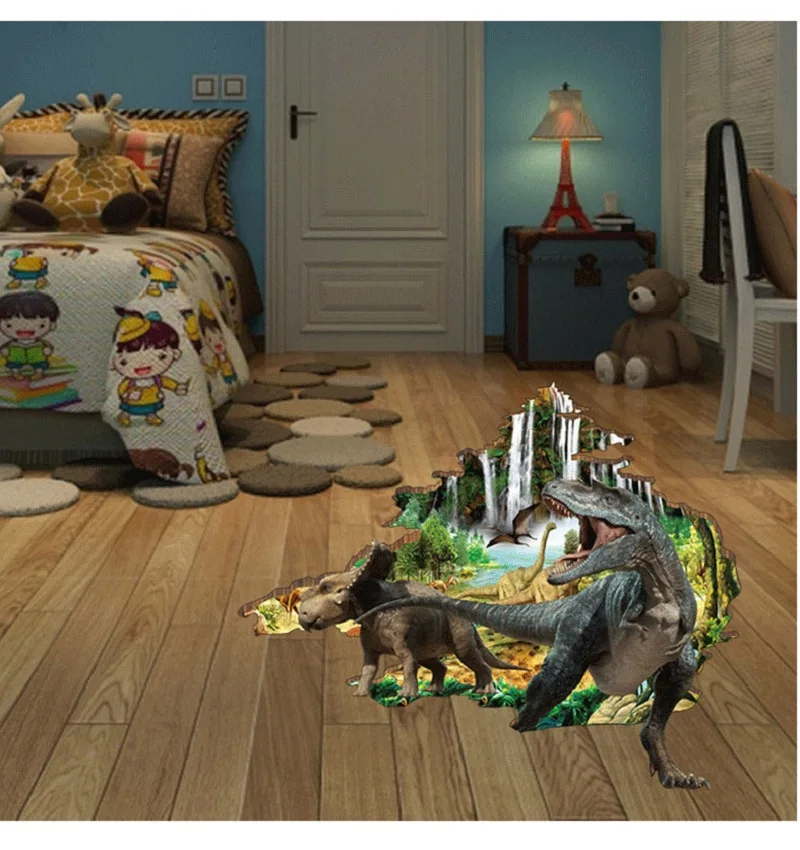 

Настенная Наклейка с рисунком динозавра, 3D фон для гостиной, ванной, детской комнаты, украшение для пола, 60 см x 90 см