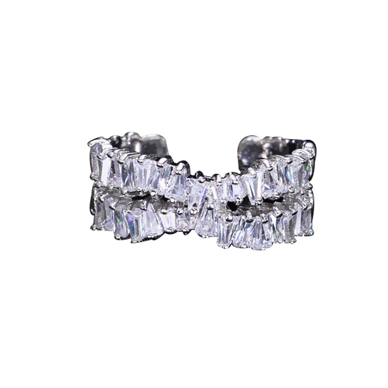 

2019 Korean Edition Shining Zircon Rectangular Irregular Gem Ring Ring Fashion Baitie Jewelry