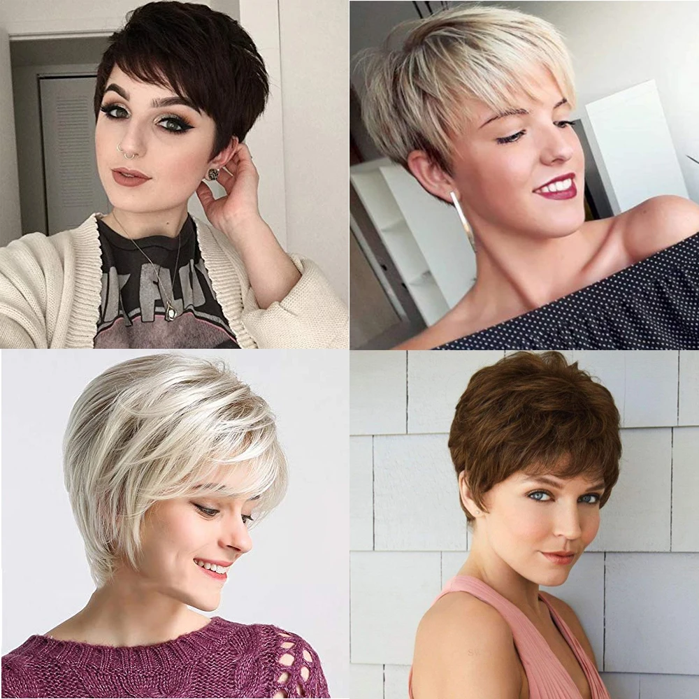 Синтетический Классический короткий кудрявый натуральный блонд каштановый