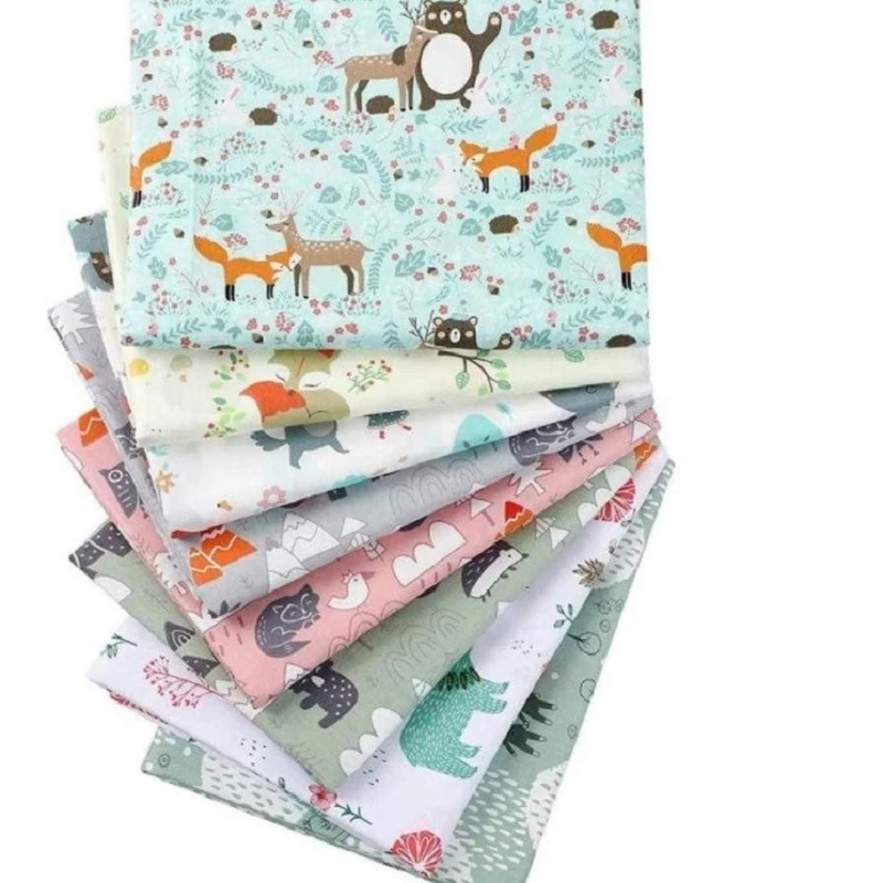 Tela de sarga con estampado de dibujos animados, conjunto de 8 juegos de tela impresa a mano-0