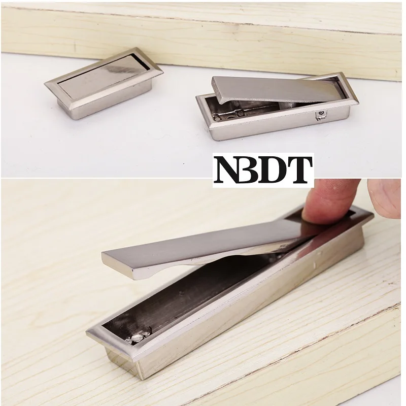 

4Pcs Brushed Nickel Zinc Alloy Rectangle Conceal Recessed Flush Pull Push-Out Handle Furniture Cabinet Cupboard