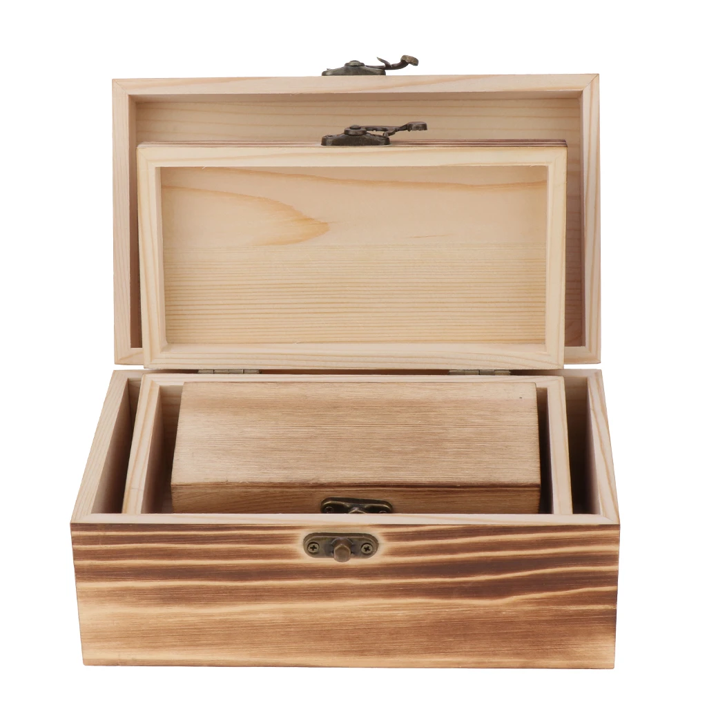 

3PCs Jewelry Storage Case Watch Jewel Box Organizer Wooden Trinket Container