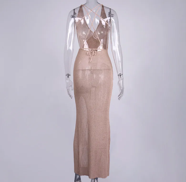 Новинка 2021 женское трикотажное платье макси привлекательный вязаный купальник с