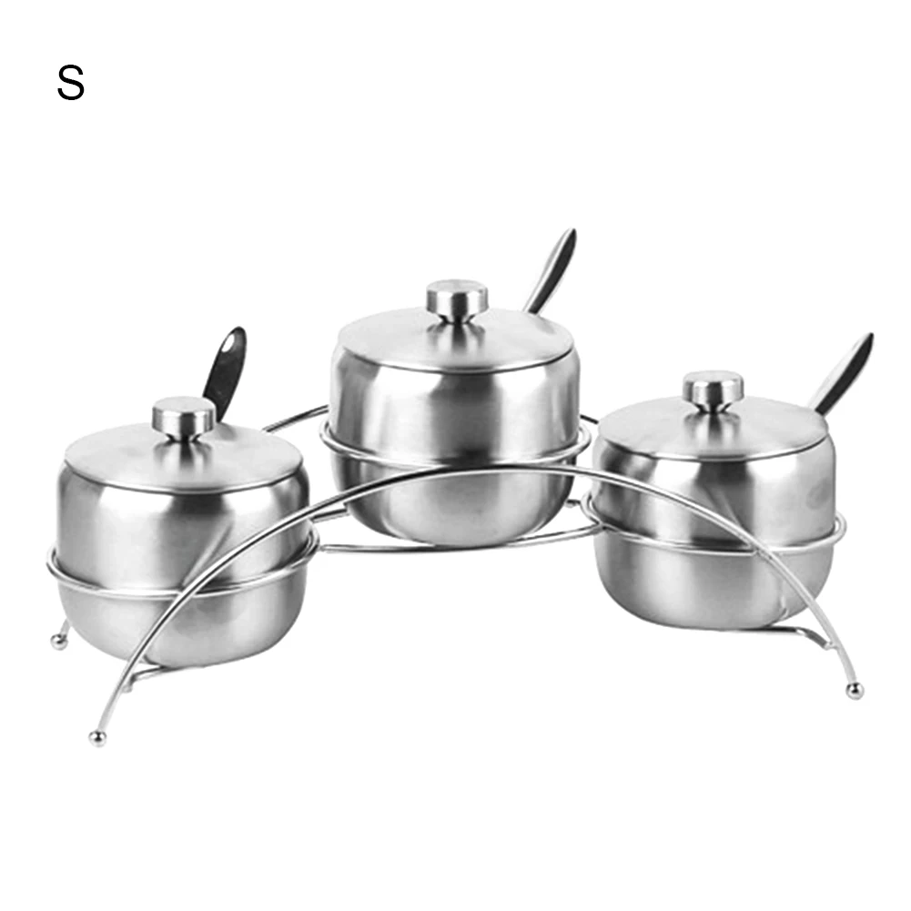

Stainless Steel Condiments Jars Serving Bowls Seasoning Container Set Kitchen Cruet Bottle with Stand Rack 3 Packs DNJ998