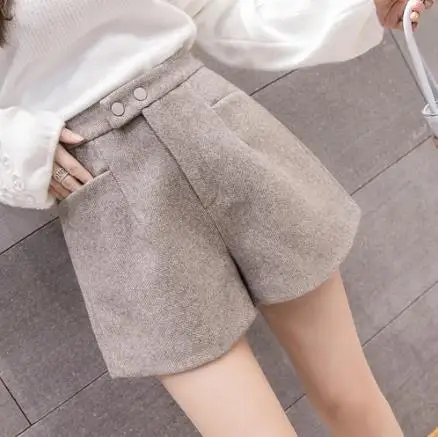 Осень Зима Формальные шорты для женщин корейский Высокая талия толстые с поясом