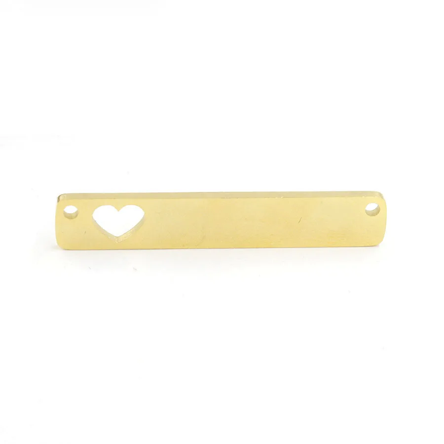 

20Pcs 35*6mm Rectangle Strip Heart Connector Charms Mirror Polish Stainless Steel Charms For DIY Making Necklace Braid Bracelets