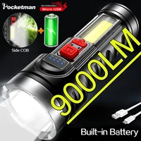 90000lm super powerful usb rechargeable flashlight 4 modes led torch with built in 18650 battery tactical flashlight torch camp