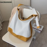 large capacity women canvas shoulder bag leather stitching messenger bag female shopping bags casual big handbag bolsos new
