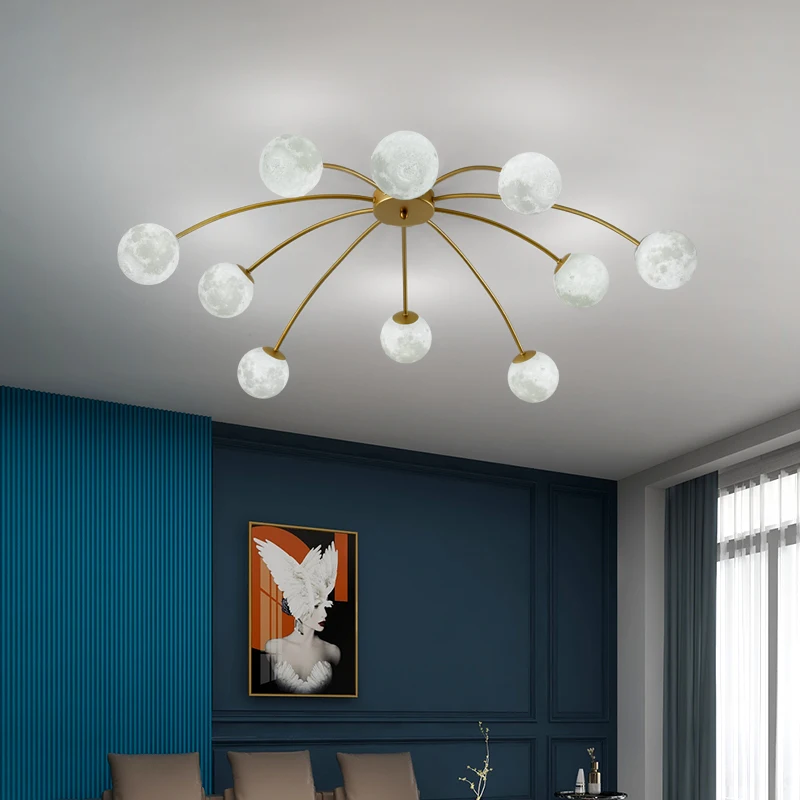 

Светильник в виде Луны с 3D принтом черного золота, Современная комнатная декорация, потолочные люстры для гостиной, столовой