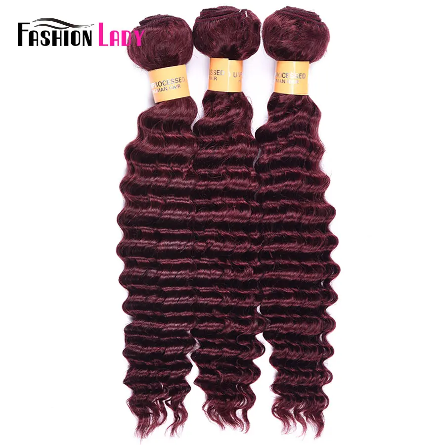 Fashion Lady Pre-colored Red Indian Human Hair Deep Wave Bundles 99j Hair Extensions 3/4 Bundles Per Pack Non-remy Hair Bundle